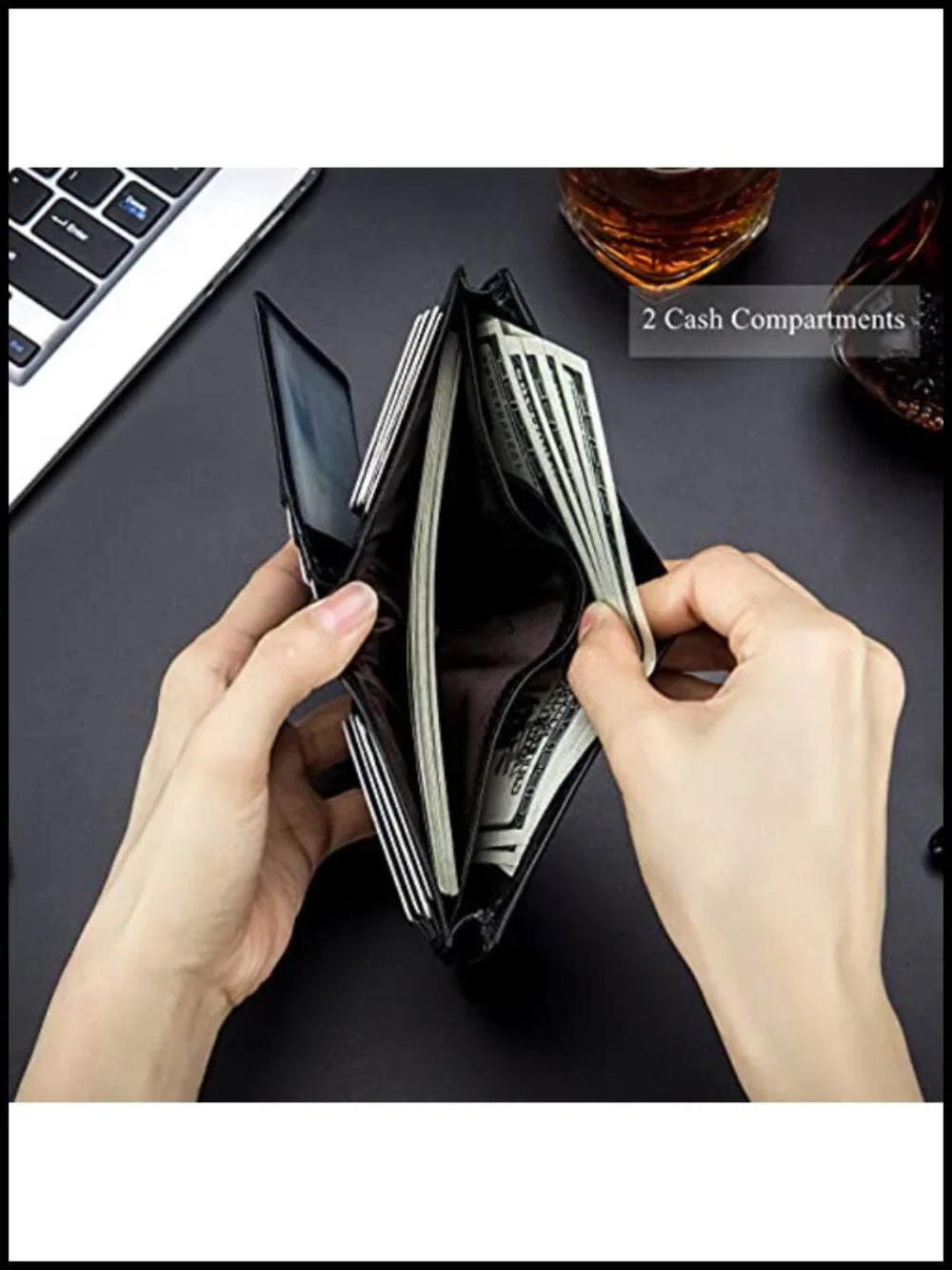 Genuine Leather Bifold Wallet with RFID Blocking, 15 Card Slots, Expandable